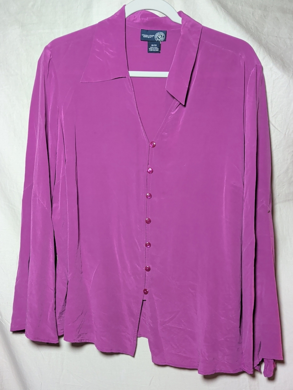 Venezia Magenta Button-Front Lightweight Linen Blouse Minimalist Quiet Luxury